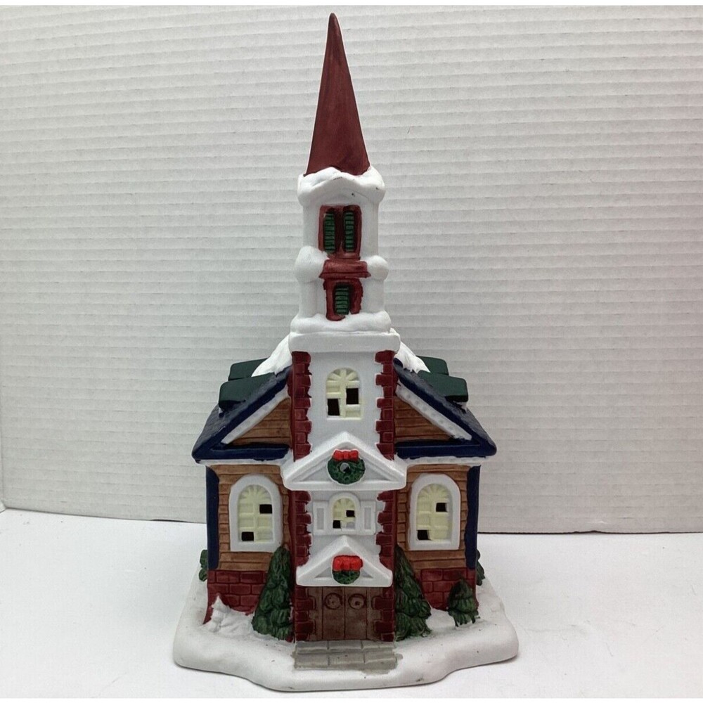 Porcelain Christmas Village Lighted Church Victorian Caldor Stores Hand Painted